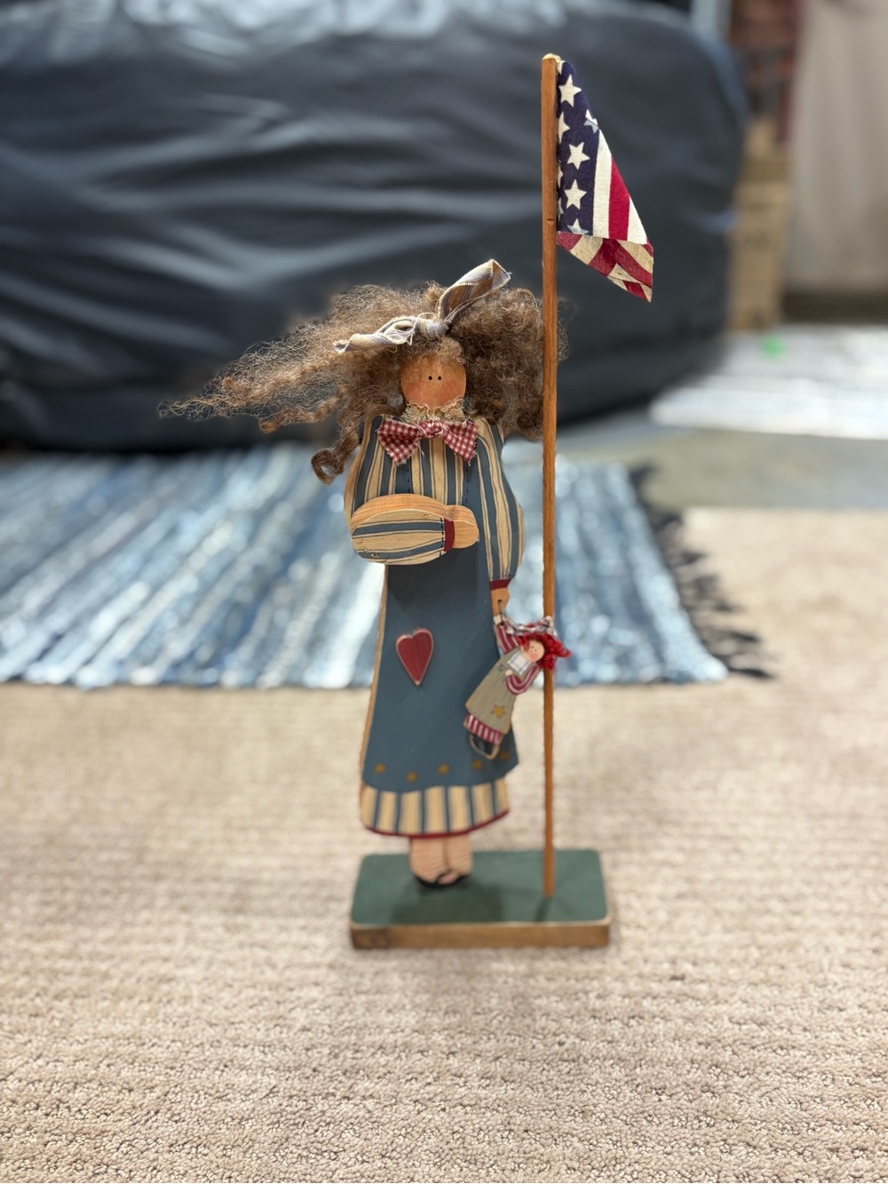 Patriotic Hand Crafted Folk Girl by Flag and Saying Pledge